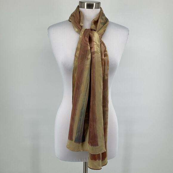 Kevin O’Brien Womens Hand Painted Silk Jacquard Scarf Gold Multi 14 x 72 - Picture 13 of 13